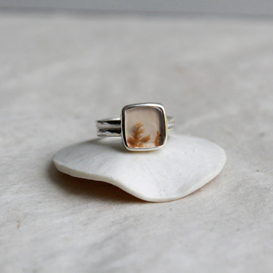 "Square" Zilveren ring met dendrietagaat