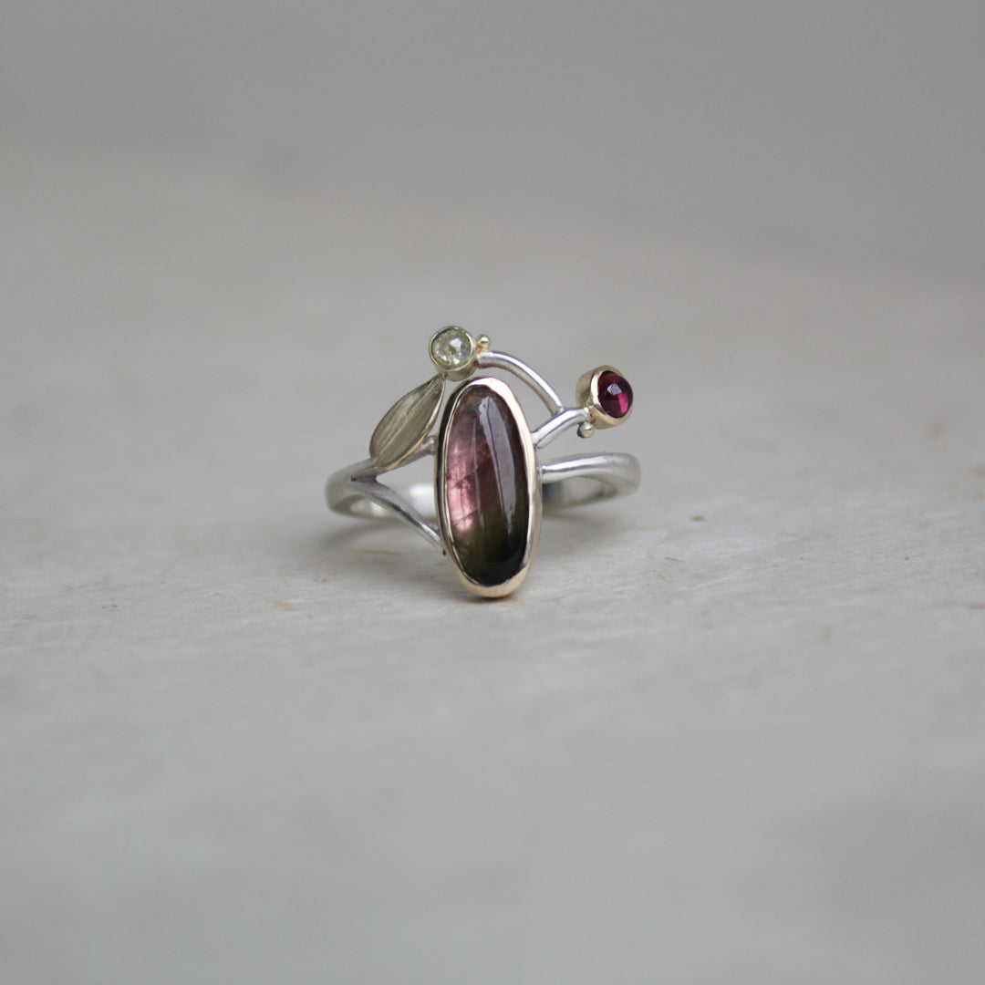 Takjesring tourmalijn en diamant