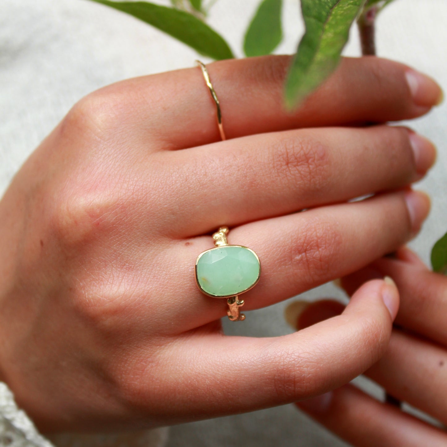 Lentekroon ring goud Chrysopraas