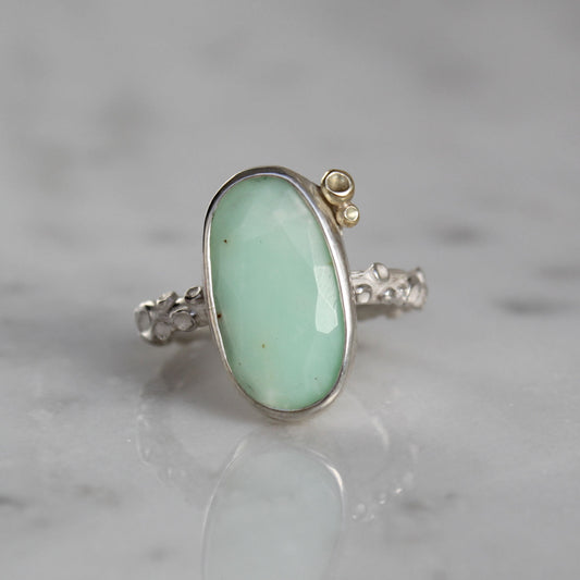 Zilveren ring met mintgroene steen